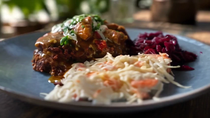 Dania podane na talerzach na drewnianym stole w restauracji